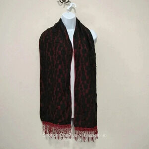 Black Lace Overlay Maroon Wine Multifunctional Rectangle Crochet Lace Fringe